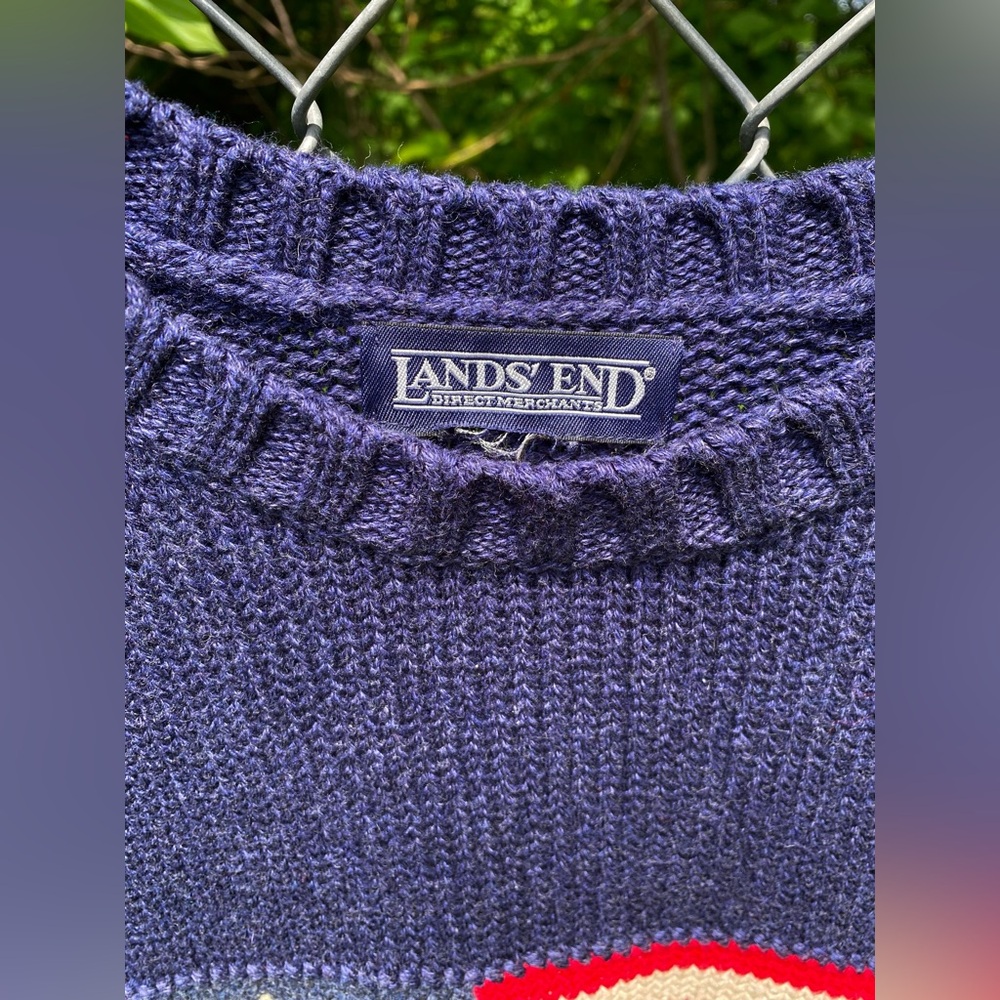 Vintage LANDS END Sweater Mens XXL American Flag Heavy Weight Knit Pullover 90s - Picture 3 of 5